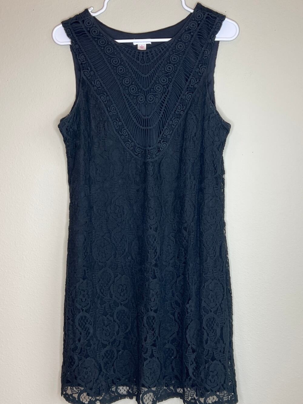 Xhilaration Black Floral Lace Shift Dress Sheer Yoke Crochet Trim Size XL